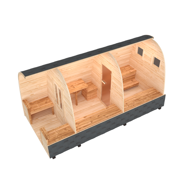 Fasssauna / Gartensauna / Banja / Viking 5,0 m mit Balkon und Vorraum